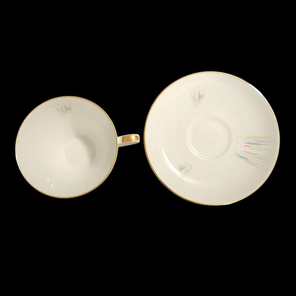 Edelstein Bavaria 21540 Cup & Saucer Set of 4 MCM Starburst Gold Trim - Picture 6 of 8